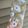 Gobelers 1pc 16oz small daisy abeille motif autocollant transparent verre gobelet simple tasse de boisson fraîche adaptée à l'été h240425