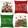 4 Pack Christmas Pillow Cowns 18x18 inch Xmas Snowman Deer Red Throw Killow Bus Kerstdecoraties Winterkussen Cover voor binnenshuis slaapkamer bank decor