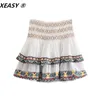 Xeasy Women Fashion 2 -stycken Set Vintage Flowers Batwing Sleeve broderad skjorta kvinnlig hög midja minikjol Söt kostymer 240423