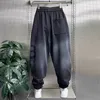 Herrbyxor koreanska nya höstvinterbyxor brev tryck mode gata hip-hop byxa gradient svarta byxor designer män kläder pantalones d240425