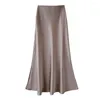 Spódnice kobiety spódnica elegancka satyna wysokiej talii midi z A-line Fishtail Design do stałych kolorowych odzieży roboczej