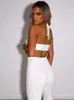 Articat Casual Backless Two Pieces Set Women Sexy Halter Hollow Out Top Long Flare Pant Suit Party Outfits Axless Trapless Tracksude 240420