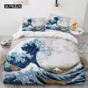 Setler Dalga yorgan kapağı seti hokusai desen Japon ukiyo yorgan kapağı oryantal eskiz tarzı okyanus kraliçesi ikiz polyester yatak seti