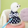 Dog Apparel Pet Cat Vest Style Skirt Dress With Traction Ring Polka Dot Pattern Bowknot For Dogs Wear