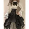 Saias estilo gótico elegante saia lolita irregular para feminino arco colar share shangue shiring top sk acordeão preto preto preto