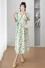 Abiti di maternità 2024 Abito da infermiera di maternità estiva Verde Verde V-Neck High High Postpartum Woman Flora Dress Flora Fashi