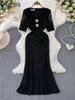 Party Dresses ofallsis Black Short Sleeve Brilliant Sequin Fishtail Dress 2024 Light Luxury Long Sleeved V Neck Sexy Temperament