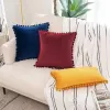 Pillow Inyahome Decorative Soft Velvet Throw Pillow Covers Solid Plain Large Sofa Cushion Case Big House Pom pom Cozy Pillowcase