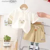 Giyim Setleri Yaz Boys Set Çocuk ve Kız Katon Polo Neck T-Shirt Şort 2 Parçalı Mektup Bottom Q240425