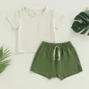 衣類セットベイビー2ピース対照的なコットンリネンセットソリッドカラーショートスリーブ生まれのシャツとストレッチショートパッチ夏の服