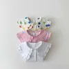 Barn skjortor baby blus lapel enkel bomull kort hylsa söt kärlek rutig blommor flickor toppar småbarn tee h240425