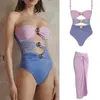 Kolorowy blok kolorów damskiej błyszcząca konsystencja One Piece Projektant Swimsuit Cutout seksowna bikini plażowa spódnica