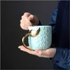 Tumblers Novelty Mermaid Mug With Golden Tail Handle Cute Coffee Cup Ceramic Large Tea Suitable For Valentines Day Gifts H240425