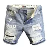 Verão azul claro rasgado gato bigode patch letra imprimir short shorts jeans jeans jeans meninos e meninas cowboy calças curtas 240417