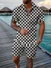 Vintage 3D Print Men Polo -skjortor 2st Set Dragkedja Polo Set Dragkedja Collarshorts Hawaii Holiday Style Casual Man Clothing 240407