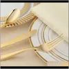 Keukenbar sets huis eettuin druppel levering 2021 75pcs wegwerp goud bestek plastic bruiloft feestgerei brons gouden diner en