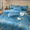 Jacquard Tyg Summer European Style Ice Silk Bed Sheet 4piece Set Silky Comfilt Quilt Cover Cumow Case Home Bedding 240420