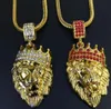 NIEUWE ARVALS HOOG HOP GOUD GOLD Black Eyes Lion Head Pendant Men Ketting King Crown Iced Out Fashion Jewelry Gift Anima8355256