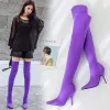 Buty 2021 Udka wysokie buty nad kolanami Elastyczne buty Kobiety Botas Mujer Sexy Knee High Heels Buty Nowa jesień zima