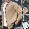 Men's Jackets Men Spring Jacket Solid Color Turn-down Collar Patch Pocket Outerwear Loose Soft Long Sleeve Cardigan Single-breasted Shirt