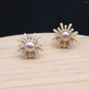 Stud Earrings Natural Pearl Bead Purple Daisy Shape Cultured Freshwater For Jewelry Women Gift 15x15mm