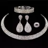 Rhinestone Crystal Teardrop Wedding Bridal Jewelry Set Silver Plated Women Choker Necklace Earrings Set