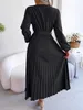 Urban Sexy Dresses Women Elegant V Neck Long Sleeve Pleated Maxi Dressl2404