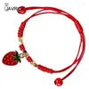 Charmarmband eleganta jordgubbar/körsbär hänger vävt handrep för vänpar