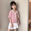 衣類は韓国の学校の学生ユニフォームJKスーツ夏の服をセットします10代の女の子のための夏の服短袖のシャツとプリーツスカート2色