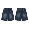 Deep Blue Reißverschluss Design Denim Shorts, Hohe Taillieren von Herren, Capris mit geradem Bein