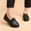 Casual Shoes Autumn Women's Leather Women Flat Ladies Slip On Comfortable Black Work Mother