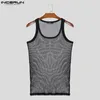 Männer Tanktops Mesh transparent o-gar ärmellose sexy Westen Streetwear Solid Dünn Modekleidung S-5xl Incerun 240419