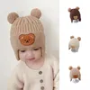 Basker vinter baby beanie cap tecknad björn öronskydd stickad hatt för småbarn pojkar flickor söta koreanska varma barn virkade hattar gorros