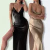 Лето -спинчатые сплит -платья Дизайнер скинни юбки повседневные женщины спагетти платья для бретельных платье
