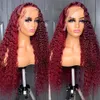 Burgundy wig 180D Density Curly Simulated Human Hair Wig Brazilian Water Wave Lace Front Wig Black Women's Pre-Pulled Black Deep Wave Synthetic Forehead Wigwholesale