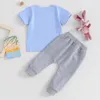 Set di abbigliamento per neonati per neonati outfit pasquota stampa stampare maglietta a maniche corte top pantaloni da jogger per bambini