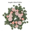 Fleurs décoratives 1,85m 21pcs Rose Fake Eucalyptus suspendu Garland Artificial Plant Vine Ornements pour les décorations de fête de mariage