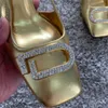 Vestido Sapatos 2024 Mulher Mulher Saltos altos Mulas de ouro Saltos para mulheres Rhinestone Rhinestone elegante Partido Slingback Party Wedding Bombas H240425