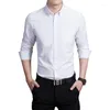 남성용 드레스 셔츠 최고 품질의 긴 슬리브 셔츠 슬림 피트니스 단단면 남성 플러스 크기 3XL 4XL 5XL 11 색상