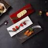 Plattor japansk stil lång sushi platta stenmönster rektangulär fågelförbränning kreativ platt vintage keramisk grill