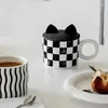 Tasses simples en céramique noir et blanc avec couvercle mignon tasses à café couple cadeau de petit déjeuner original