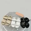 Sporty matelasse nappa leather sandals Women Designer summer One strap velcro bare the toes flat bottomed flip flops sheepskin gold Logo The same style as the runway