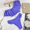 Frauen Badebekleidung trägerloser 1 Set Wearable Split Bikini Badeanzug Rüsche hochgeschnittene Badeanzug mild bis Haut zum Schwimmen