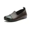 Casual Shoes Spring Women Flat Loafers äkta läderfärgblock Splice Green Flats Shoe Vintage Elegant Fashion