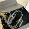 Womens Black Lambskin 2in1 Classic Quilted Diamond Lattice Mini Drawstring Bucket Bags Soft Leather Gold Chain Coin Flap Lipstick Card Holder Crossbody Purse 20cm