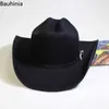 Breite Krempelnhüte Bucket Hats Bauhinia New Vintage Black Western Cowboy Hut für Männer Frauen Breitkremp Gentleman Cowgirl Jazz Hut Kirche Sombrero Hombre Caps Y240425