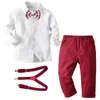 Vêtements de vêtements Suit pour garçon 1 à 6 ans Mariage d'anniversaire Toddler Boys Vêtements Bow Star Shirt Red Pant Belt Kids Party Party