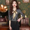 Kvinnors blusar Bow Tie Topps Women Korean Style Design Clothes Flare Sleeve Elegant Office Lady Sweet Ribbon Sweet Basic Shirts 1628