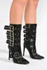 Talons STILETTO High Lady Leather Coutties 2024 Martin Half Boot Rivet Boots Femmes Genètes Hauts-hauts Pild d'orage