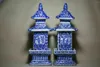 Vasi Pagoda del barattolo di porcellana blu e bianco antico nelle antiche 2pc di Cina